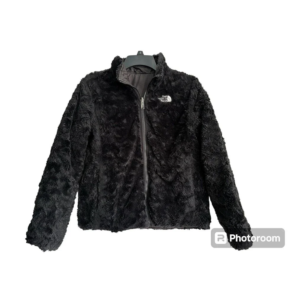 The North Face Reversible Puffer Plush Fleece Jacket Girls Size L 14/16 Black